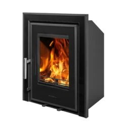 Mazona Clovelly 400 5kW 3 Sided Glass Trim Stove, Multifuel, Woodburning, Cassette, Inset, Eco Design Approved, Defra Approved(Mazona Clovelly 400 Cassette Stove) -Gr8fires Kinsale400Angle3