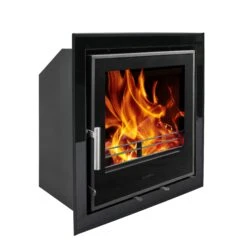 Mazona Clovelly 550 6kW 4 SidedGlass Trim Stove, Multifuel, Woodburning, Cassette, Inset, Eco Design Approved, Defra Approved(Mazona Clovelly 550 Cassette Stove) -Gr8fires Kinsale5504SidedTrimAngle2