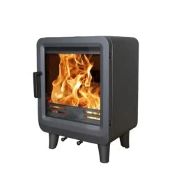 Mazona Heatwave 5kW Multifuel Woodburning Stove, Grey Freestanding Eco Design Approved, Defra Approved(Mazona Heatwave 5kw Multifuel Woodburning Stove Grey Freestanding Eco Design Approved Defra Approved) -Gr8fires Orka Grey Angle 2