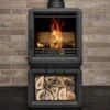 Mazona Heatwave Grey 5kW Multifuel Stove Log Store, Woodburning, Freestanding, Eco Design Approved, Defra Approved(Mazona Heatwave Grey 5kw Multifuel Stove Log Store Woodburning Freestanding Eco Design Approved Defra Approved) -Gr8fires Orka Grey with Log Store with flamejpg