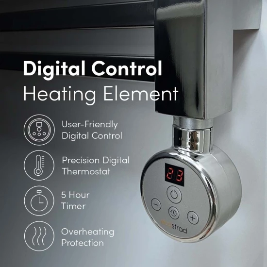 Ecostrad Fina-E Thermostatic Electric Towel Rail - Curved Chrome 300w (500 X 1100mm) 4 Ecostrad Fina-E Thermostatic Electric Towel Rail - Curved Chrome 300w (500 X 1100mm) - Image 2