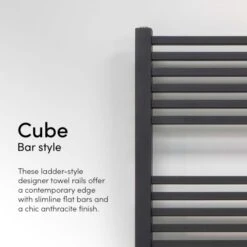 Ecostrad Cube Bluetooth Electric Towel Rail - Anthracite 600w (500 X 1200mm) -Gr8fires cube anthracite bar style 1 2