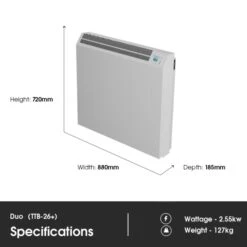 Technotherm TTB-E Duo 26+ WiFi Controlled Storage Heater - 2.55kw -Gr8fires duo ttb 26 dimensions