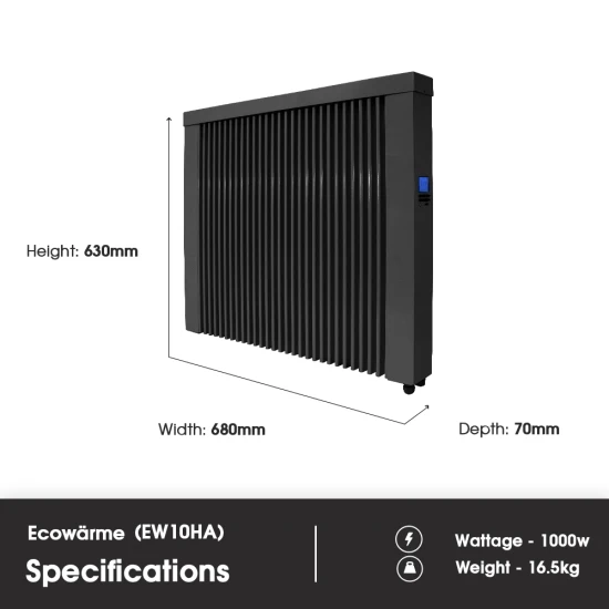Ecostrad Ecowärme Electric Radiator - Anthracite 1000w 5 Ecostrad Ecowärme Electric Radiator - Anthracite 1000w - Image 3