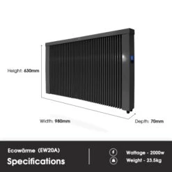 Ecostrad Ecowärme Electric Radiator - Anthracite 2000w -Gr8fires ew20a dimensions