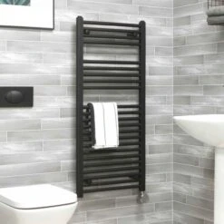 Ecostrad Fina-E Bluetooth Electric Towel Rail - Anthracite 400w (500 X 1200mm) -Gr8fires fina anthracite 500x1100 moa angle 2 1