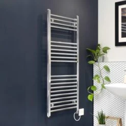 Ecostrad Fina-E Electric Towel Rail - Chrome 600w (500 X 1500mm) -Gr8fires fina chrome 500x1200 basic angle 4