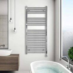 Ecostrad Fina-E Thermostatic Electric Towel Rail - Chrome 300w (500 X 1100mm) -Gr8fires fina e 1100x500 fe t 30 c lifestyle
