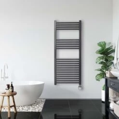 Ecostrad Fina-E Thermostatic Electric Towel Rail - Anthracite -Gr8fires fina e thermostatic 500x1200mm anthracite 400w lifestyle 1 2