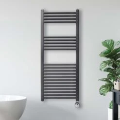 Ecostrad Fina-E Thermostatic Electric Towel Rail - Anthracite -Gr8fires fina e thermostatic 500x1200mm anthracite 400w lifestyle 2 2