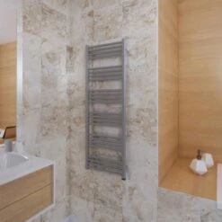 Terma Fiona ONE Designer Electric Towel Rail - Grey 600w (480 X 1380mm) -Gr8fires fiona one 1380x480 sparkling gravel lifestyle 1 1 1