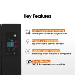 Haverland Wi9 SmartWave Self-Programming Electric Radiator - Anthracite 1400W -Gr8fires smartwave black features tile 5